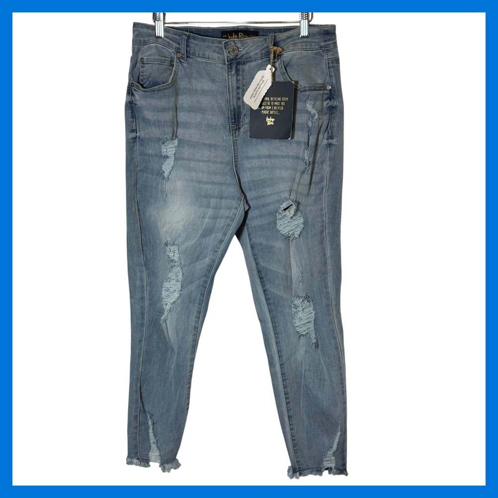 Indigo Rein High Rise Crop Distressed Jeans Light Wash Size 15 Recycled Denim